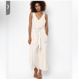 American Eagle Cream Rainbow Stripe Linen Jumpsuit Sz S Cottagecore Casual Boho